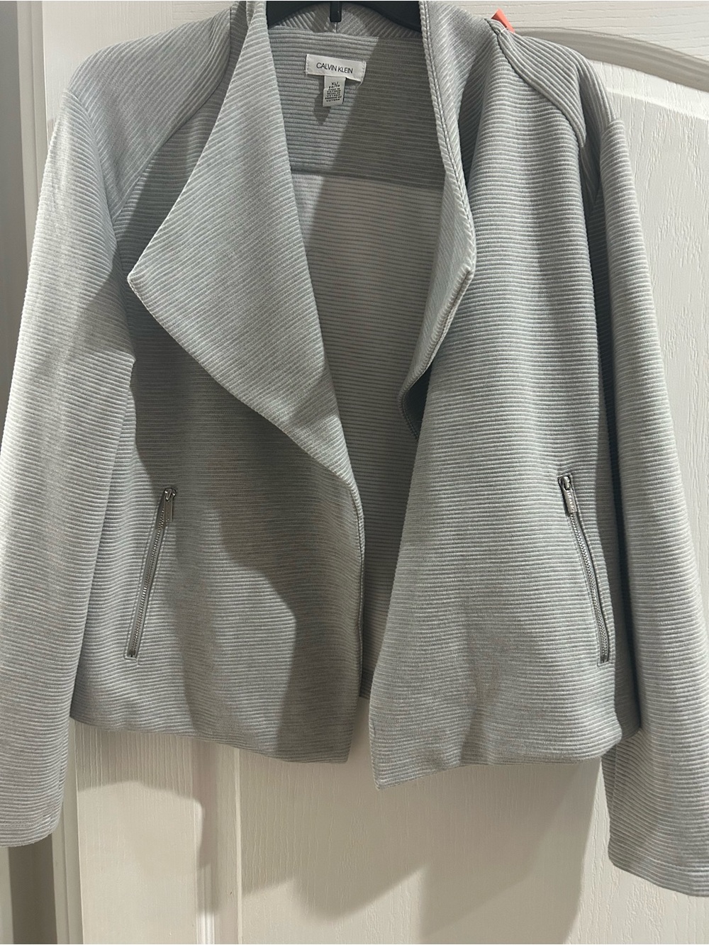 Calvin Klein Light Gray Ribbed Open-Front Blazer